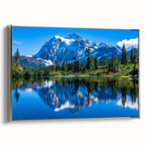 Landscape art painting of Montana's Glacier National Park in colorful hues on a silver-framed canvas.