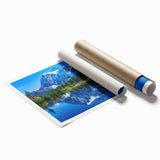 Extra large rolled print of Glacier National Park with muted green and blue tones, ideal for classy bathroom wall art.