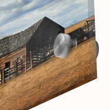 Large abstract wall art depicting Montana scenery in mid-century modernist style on acrylic glass.