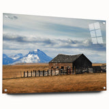 Acrylic print of a Montana landscape with vibrant green and blue tones, ideal for dining room decor.
