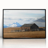 Large abstract wall art featuring a Montana landscape in muted earth tones on a framed acrylic.