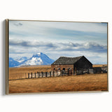 Landscape painting of Montana scenery on framed canvas with vintage-style black and gold tones, ideal for bedroom wall decor.
