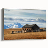 Framed canvas landscape art painting featuring a serene Montana scenery in muted earth tones, ideal for living room decor.