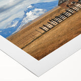 Art deco poster of Montana scenery in soft pastel shades on rolled canvas, suitable for dining room wall art.