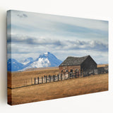 Landscape painting of Montana scenery on stretched canvas, featuring muted earth tones, ideal for kitchen wall art.