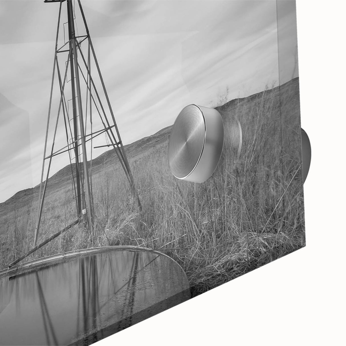 Large abstract wall art depicting Nebraska scenery in mid-century modernist style on acrylic glass.