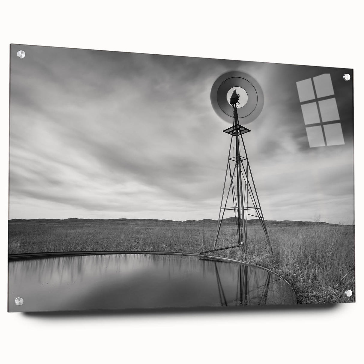 Acrylic print of a large abstract depiction of Nebraska scenery in earthy tones, suitable for bedroom or dining room decor.