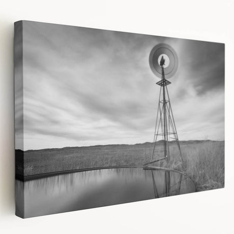 Panoramic view of a Nebraska landscape on a large stretched canvas, featuring muted earth tones, ideal for kitchen wall art.