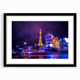 Abstract art print of Las Vegas with vibrant, colorful textures on a large framed canvas, ideal for living room decor.