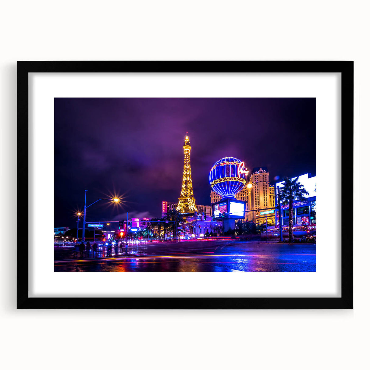 Abstract art print of Las Vegas with vibrant, colorful textures on a large framed canvas, ideal for living room decor.