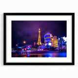 Abstract art print of Las Vegas with vibrant, colorful textures on a large framed canvas, ideal for living room decor.