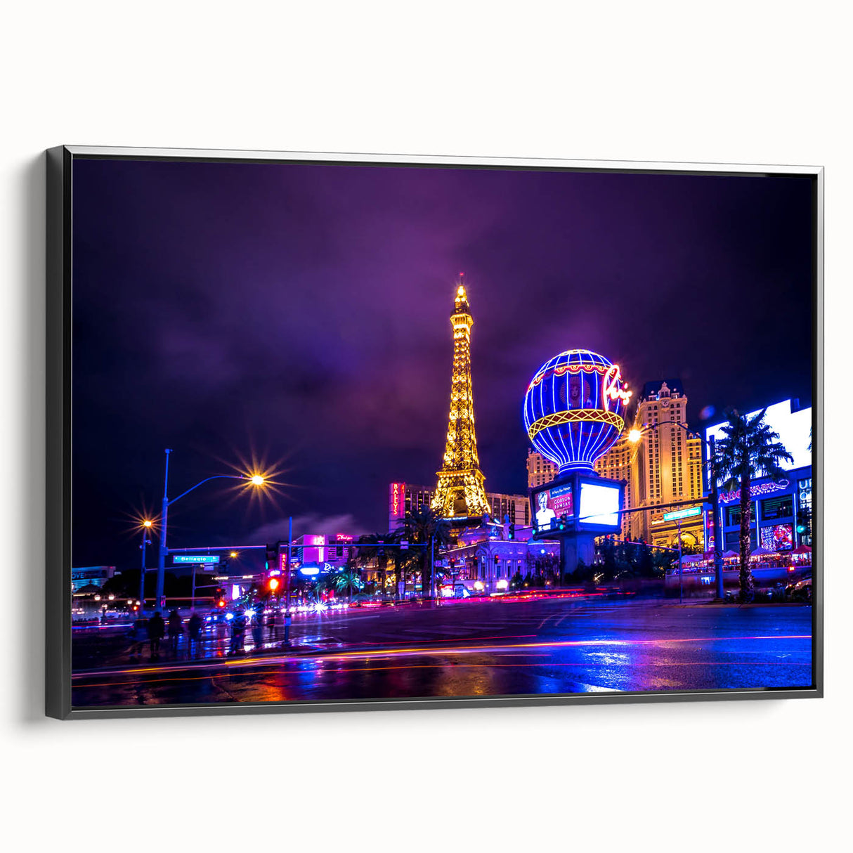 Black and white framed canvas of Las Vegas landscape, ideal for bedroom wall art.