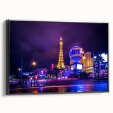 Black and white framed canvas of Las Vegas landscape, ideal for bedroom wall art.