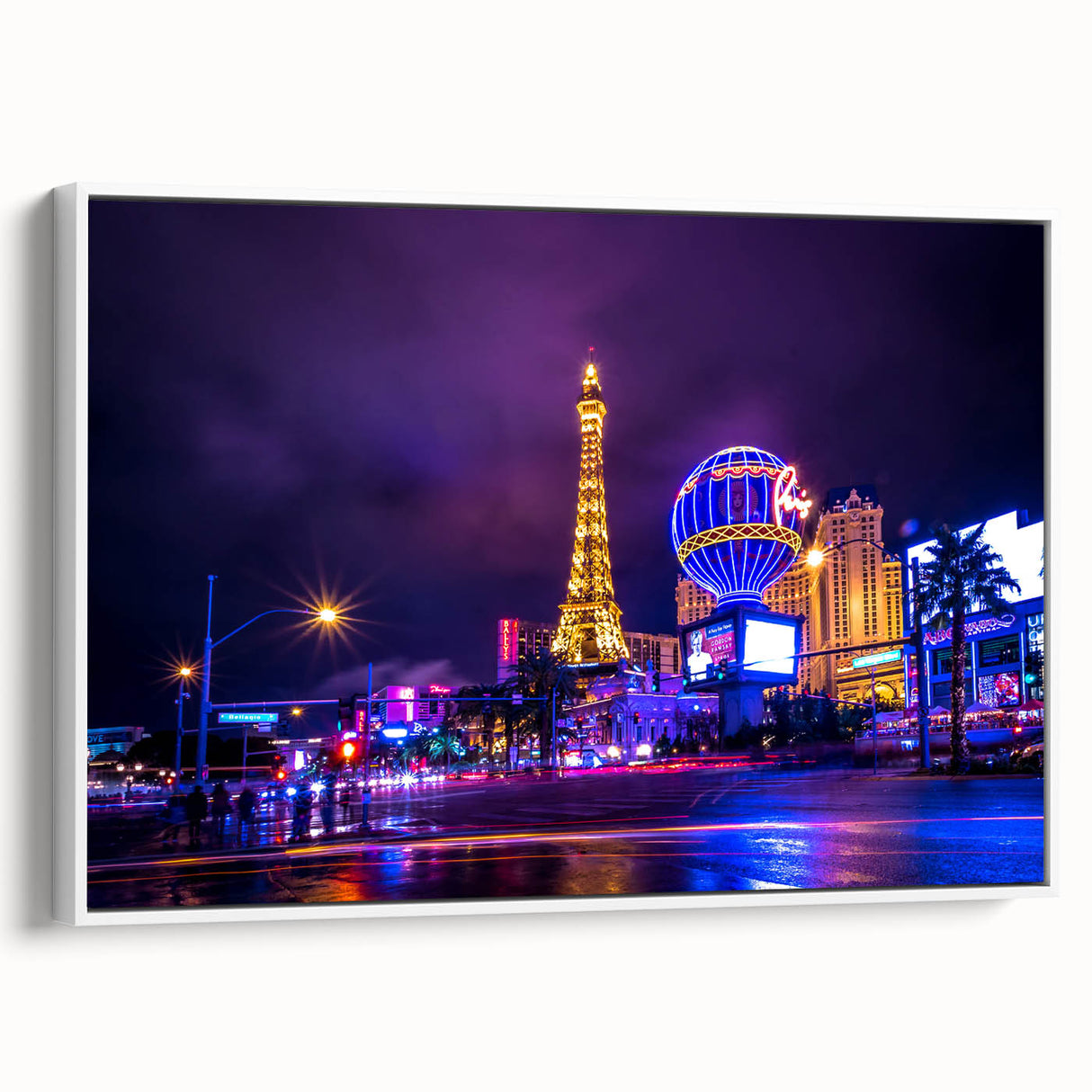 Vintage poster art of Las Vegas with colorful details on extra large framed canvas, ideal for living room decor.