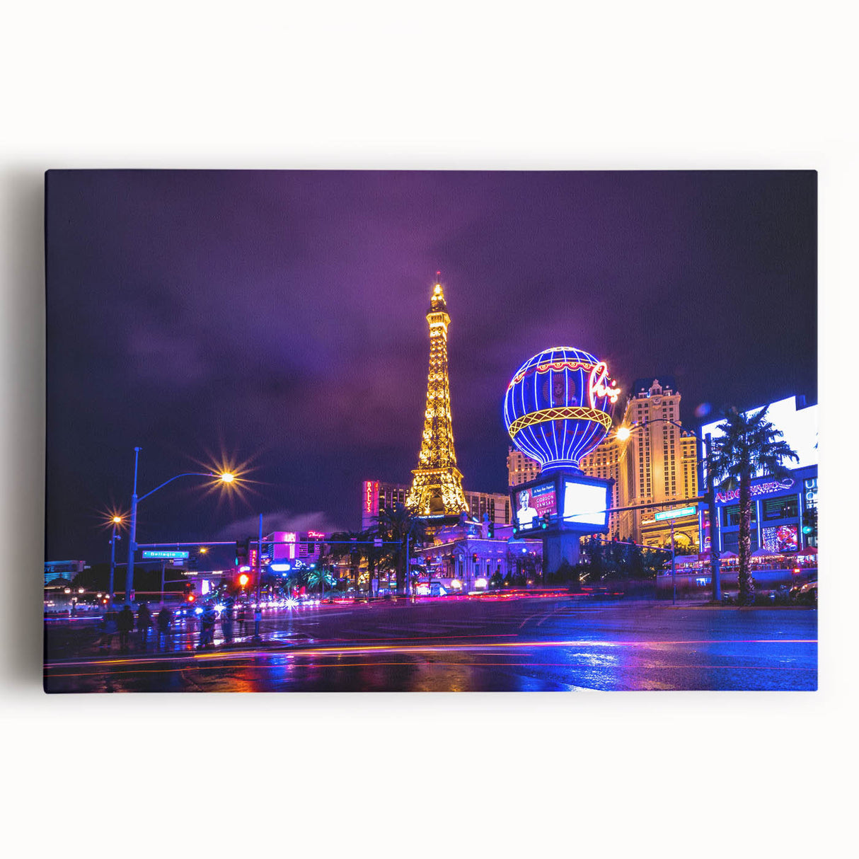 Black and white large art print of the Las Vegas skyline on stretched canvas, ideal for kitchen wall art.