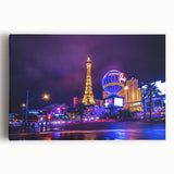 Black and white large art print of the Las Vegas skyline on stretched canvas, ideal for kitchen wall art.