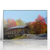 Art deco poster of New Hampshire scenery; muted colors on a white acrylic frame, ideal for modern nursery decor.