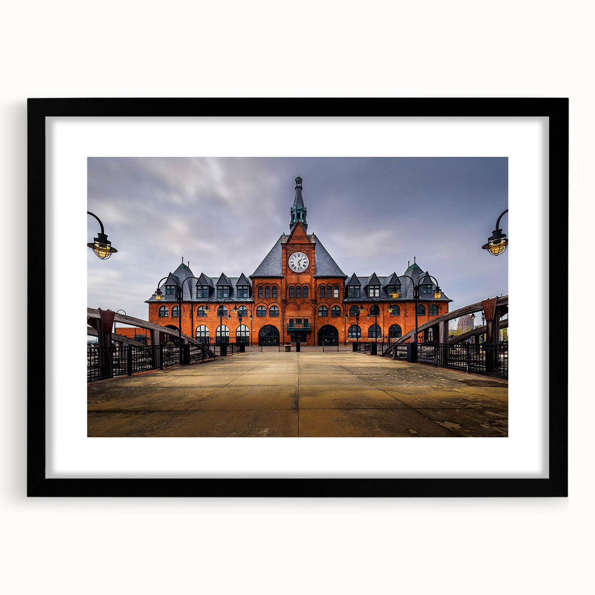 Extra large abstract art print featuring a colorful, textured depiction of New Jersey scenery on a framed black mat.