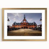 Extra large abstract art print of a textured New Jersey landscape in muted earth tones, framed in gold.