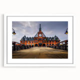 Abstract art print of New Jersey scenery in muted blue and green tones, framed with a white mat.