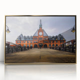 Acrylic print of a mid-century modernist New Jersey landscape in muted earth tones, ideal for modern art wall decor.