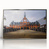 Mid-century modernist art depicting the New Jersey skyline in muted gray tones on a framed acrylic print.