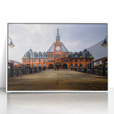 Art deco style poster depicting New Jersey scenery, with muted blue and gray tones on framed acrylic.