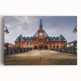 Black and white stretched canvas depicting the New Jersey skyline, ideal for kitchen wall art.