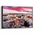 Black and white landscape art painting of New Mexico on framed canvas, ideal for bedroom decor.