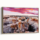 Framed canvas depicting a vintage-style New Mexico landscape in black and gold tones, suited for bedroom decor.