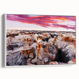 Vintage poster art of New Mexico landscape on a large framed canvas featuring vibrant colors, ideal for living room decor.