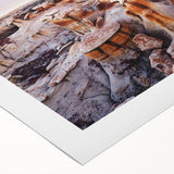 Art deco poster featuring a New Mexico landscape in muted earth tones on a rolled canvas, suitable for dining room walls.