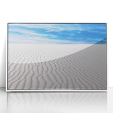 Acrylic print of White Sands, New Mexico with soft pastel colors in an art deco style, ideal for modern nursery decor.