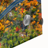 Mid-century modernist abstract of the Blue Ridge in muted blue and green tones on acrylic glass, ideal for dining room art.