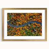 Extra large abstract art print of Blue Ridge, featuring textured layers in earthy tones, framed in gold.