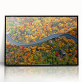 Large abstract wall art of Blue Ridge, North Carolina in muted blue and green tones on a framed acrylic.