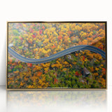 Blue Ridge mountain range in muted earth tones on a gold-framed acrylic, suitable for modern art wall decor.