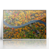 Art deco poster of Blue Ridge Mountains in muted blue tones on white acrylic, ideal for modern nursery wall art.