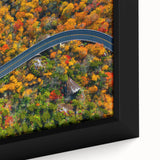 Black wall art featuring a textured Blue Ridge mountain scene in vibrant colors on a framed canvas.