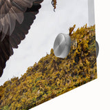 Large abstract depiction of Charlotte skyline in muted blues and grays on acrylic glass, ideal for dining room art.