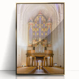 Acrylic print of Durham, North Carolina skyline in gold tones, ideal for modern art wall decor.