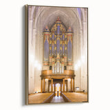 Framed canvas wall art depicting a vintage-style Durham, NC landscape in black and gold tones, suitable for bedroom decor.