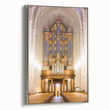 Framed canvas featuring a vintage-style landscape art painting of Durham, North Carolina in muted colors.