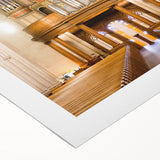 Art deco poster of Durham, North Carolina skyline in muted gray on rolled canvas, suitable for dining room wall art.