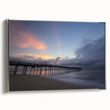 Framed canvas featuring a vintage-style landscape painting of the Outer Banks, North Carolina, in silver, black.