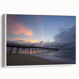 Vintage poster art of North Carolina's Outer Banks in vibrant colors on a large framed canvas, ideal for living room decor.