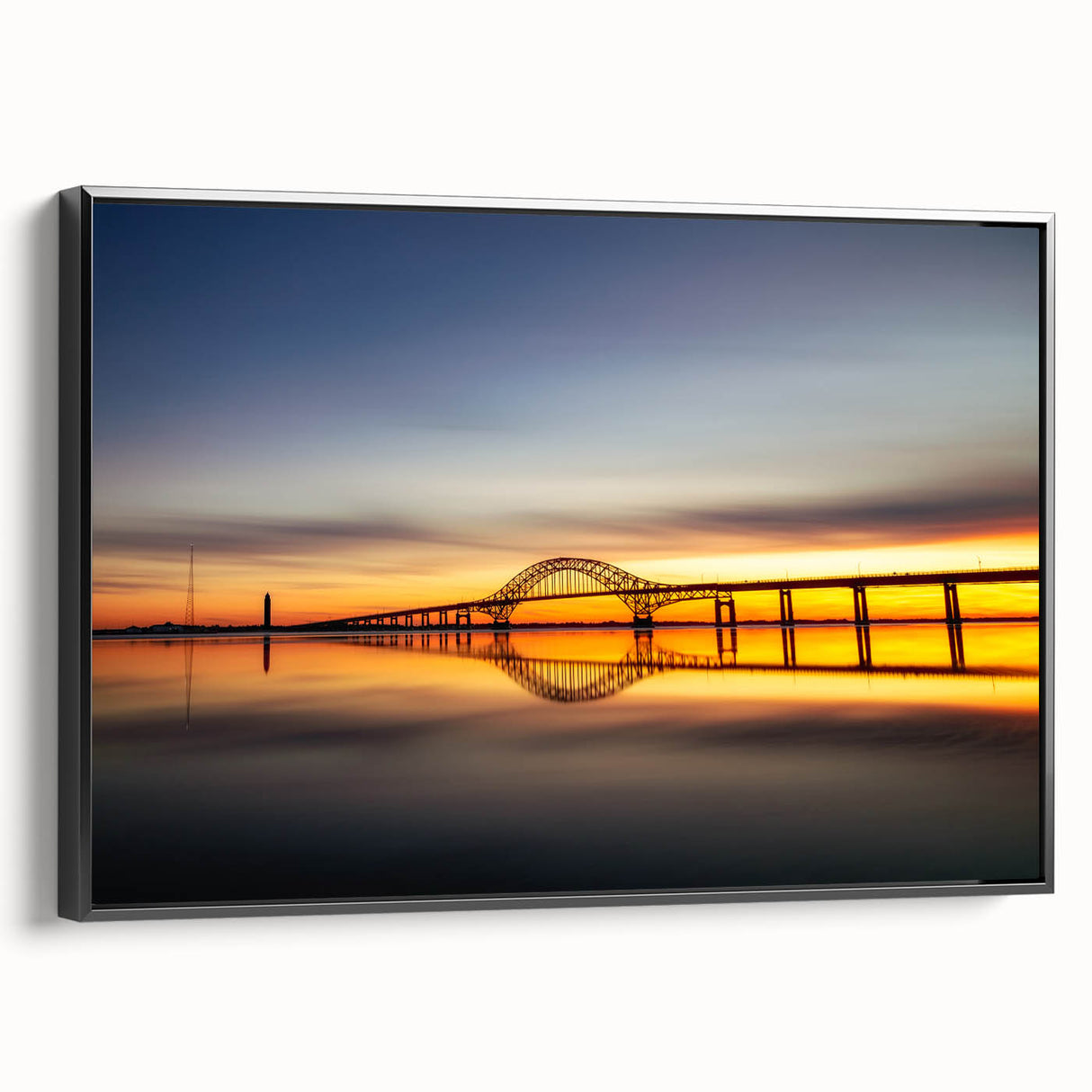 Black and white framed canvas of Long Island landscape, ideal for bedroom wall decor in vintage poster style.