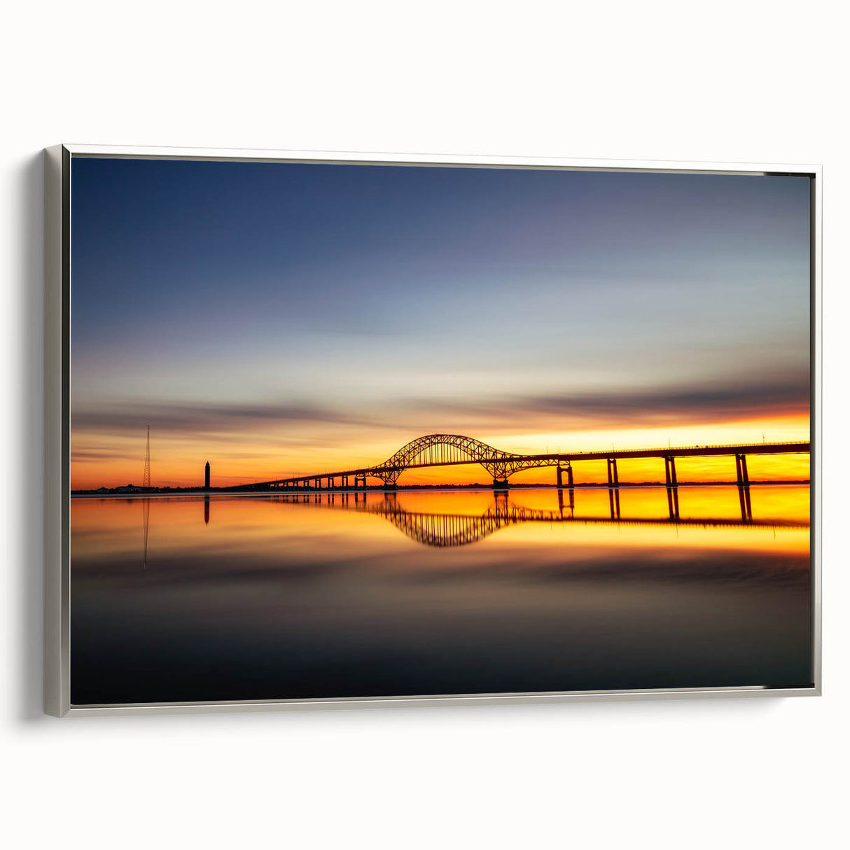 Framed canvas landscape art painting of Long Island with muted colors and vintage poster style, suitable for office decor.