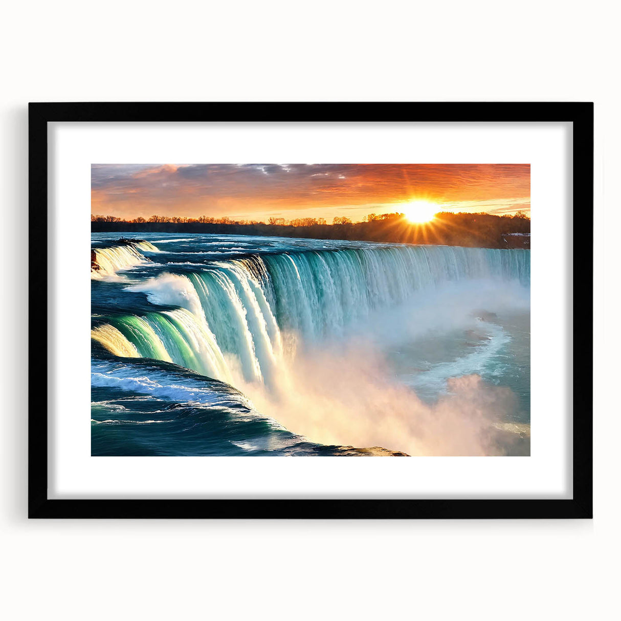Abstract depiction of Niagara Falls in vibrant blue and green hues on a large textured canvas, ideal for living room decor.