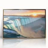 Framed acrylic print of Niagara Falls in muted blue and gray tones, ideal for modern art wall decor.